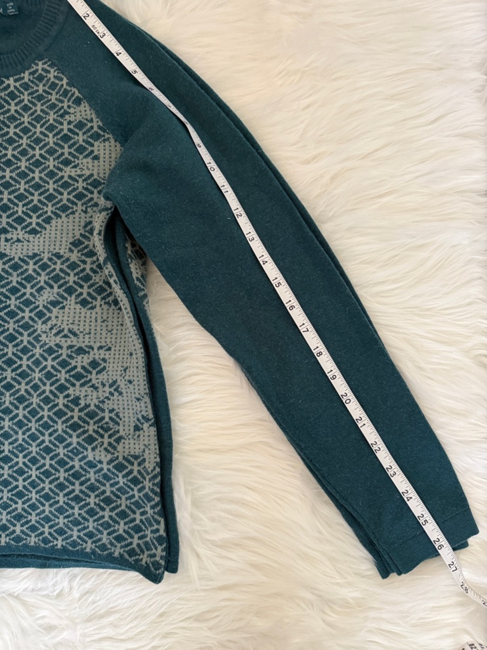 Prana Knit Sweater Size Medium Green Geometric Pattern Crewneck Wool Blend Feel - Picture 6 of 6